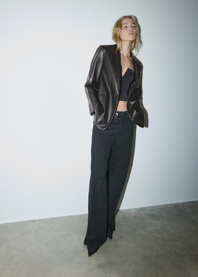 Blazer cu croială regular, cu aspect de piele Blazer cu croială regular, cu aspect de piele
