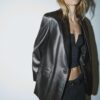 Blazer cu croială regular, cu aspect de piele Blazer cu croială regular, cu aspect de piele
