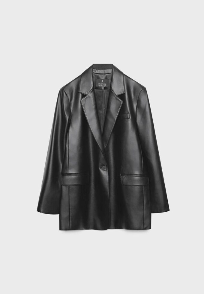 Blazer cu croială regular, cu aspect de piele Blazer cu croială regular, cu aspect de piele