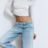 Blugi cu talie joasă și Wide Leg, cu detaliu stea