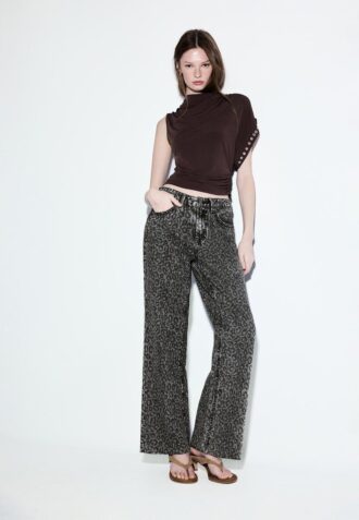 Blugi Wide Leg cu croi larg și imprimeu leopard