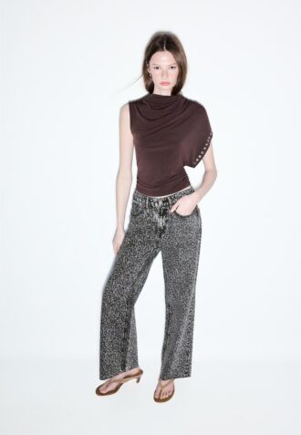 Blugi Wide Leg cu croi larg și imprimeu leopard