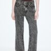 Blugi Wide Leg cu croi larg și imprimeu leopard Blugi Wide Leg cu croi larg și imprimeu leopard