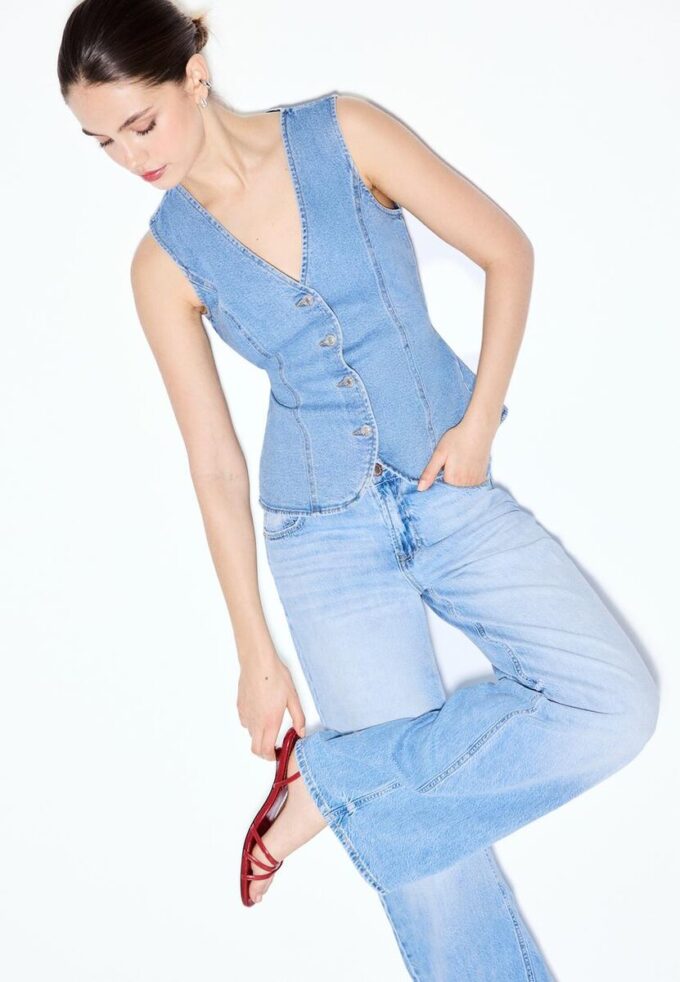 Bluză ajustată din denim