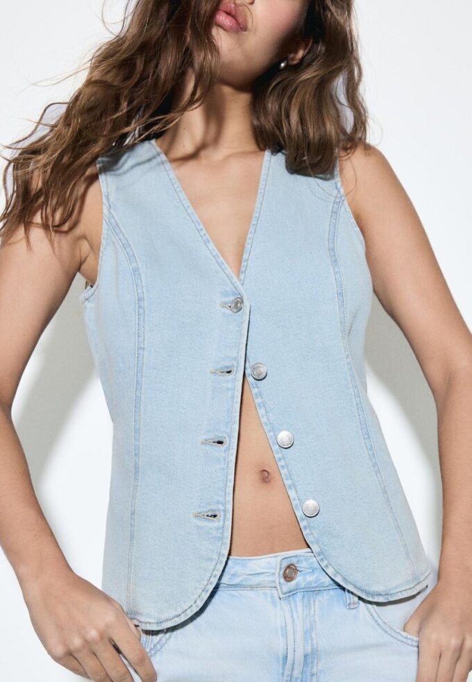 Bluză ajustată din denim Bluză ajustată din denim
