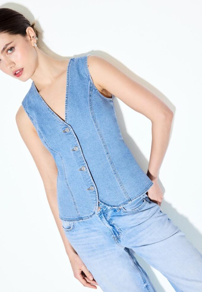 Bluză ajustată din denim