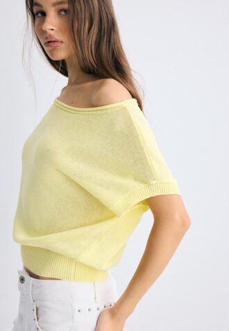 Bluză cu guler barcă din tricot rustic