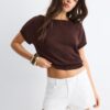 Bluză cu guler barcă din tricot rustic Bluză cu guler barcă din tricot rustic