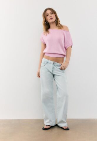 Bluză cu guler barcă din tricot rustic