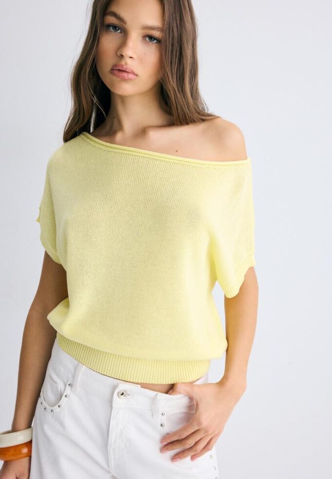 Bluză cu guler barcă din tricot rustic