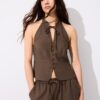 Bluză cu guler halter și nasturi în stil qipao Bluză cu guler halter și nasturi în stil qipao