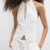 Bluză cu guler halter și nasturi în stil qipao Bluză cu guler halter și nasturi în stil qipao