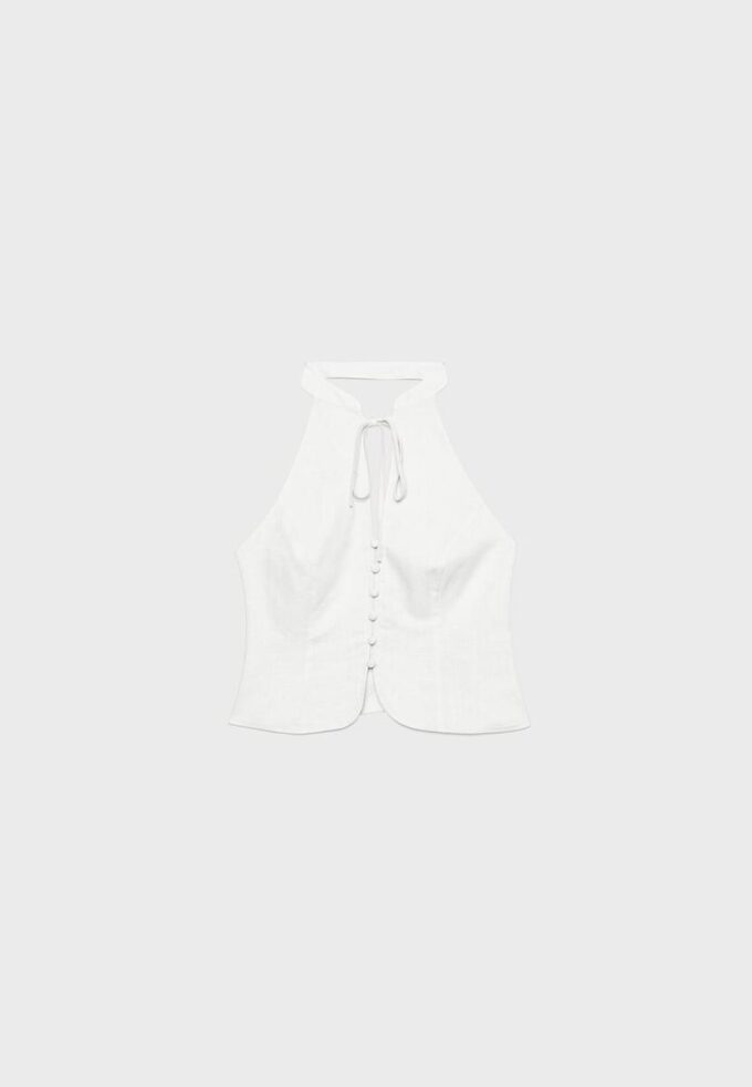 Bluză cu guler halter și nasturi în stil qipao Bluză cu guler halter și nasturi în stil qipao
