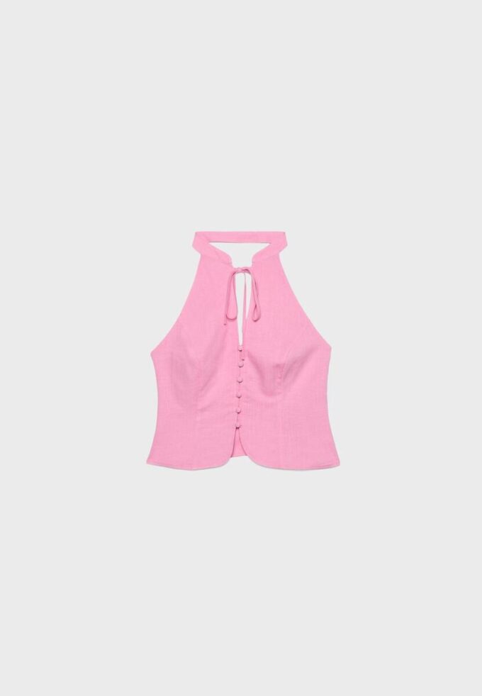 Bluză cu guler halter și nasturi în stil qipao Bluză cu guler halter și nasturi în stil qipao