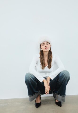Body din poliamidă cu drapaj și decolteu în V
