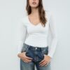 Body din poliamidă cu drapaj și decolteu în V Body din poliamidă cu drapaj și decolteu în V