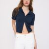Cardigan din tricot cu guler în picioare și nasturi Cardigan din tricot cu guler în picioare și nasturi