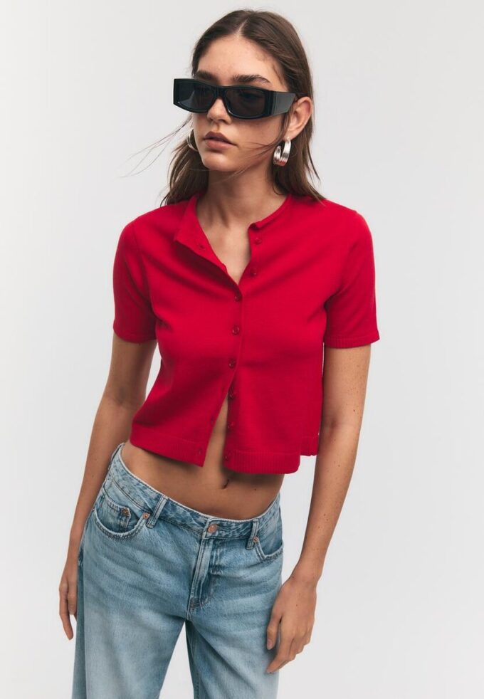Cardigan din tricot cu guler în picioare și nasturi Cardigan din tricot cu guler în picioare și nasturi