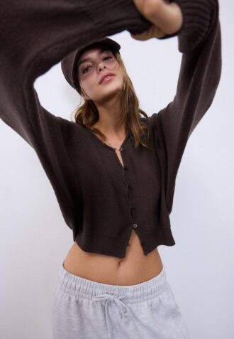 Cardigan din tricot cu mâneci lăzare