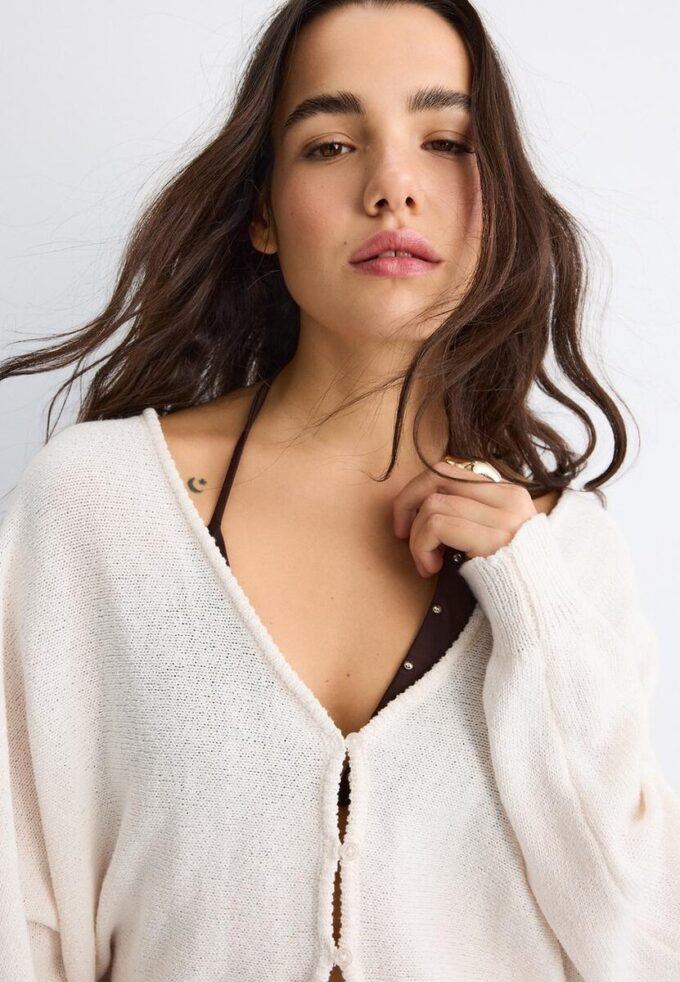 Cardigan din tricot cu mâneci lăzare Cardigan din tricot cu mâneci lăzare