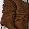 Cizme din piele slouchy cu toc mic, cu talpă moale