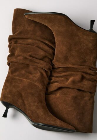 Cizme din piele slouchy cu toc mic, cu talpă moale