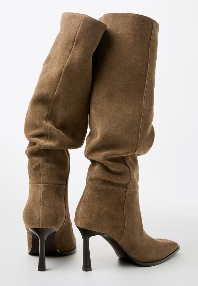 Cizme slouchy din piele cu toc stiletto