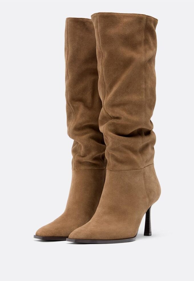 Cizme slouchy din piele cu toc stiletto