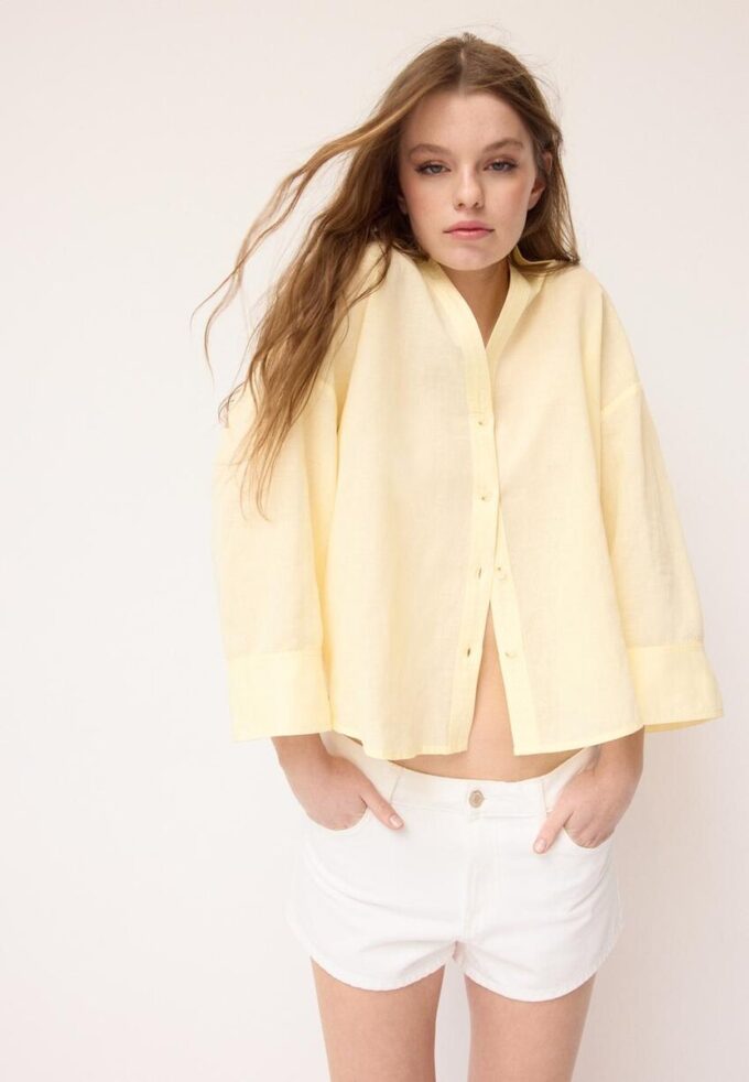 Cămășă cu mâneci kimono cu efect de in Cămășă cu mâneci kimono cu efect de in