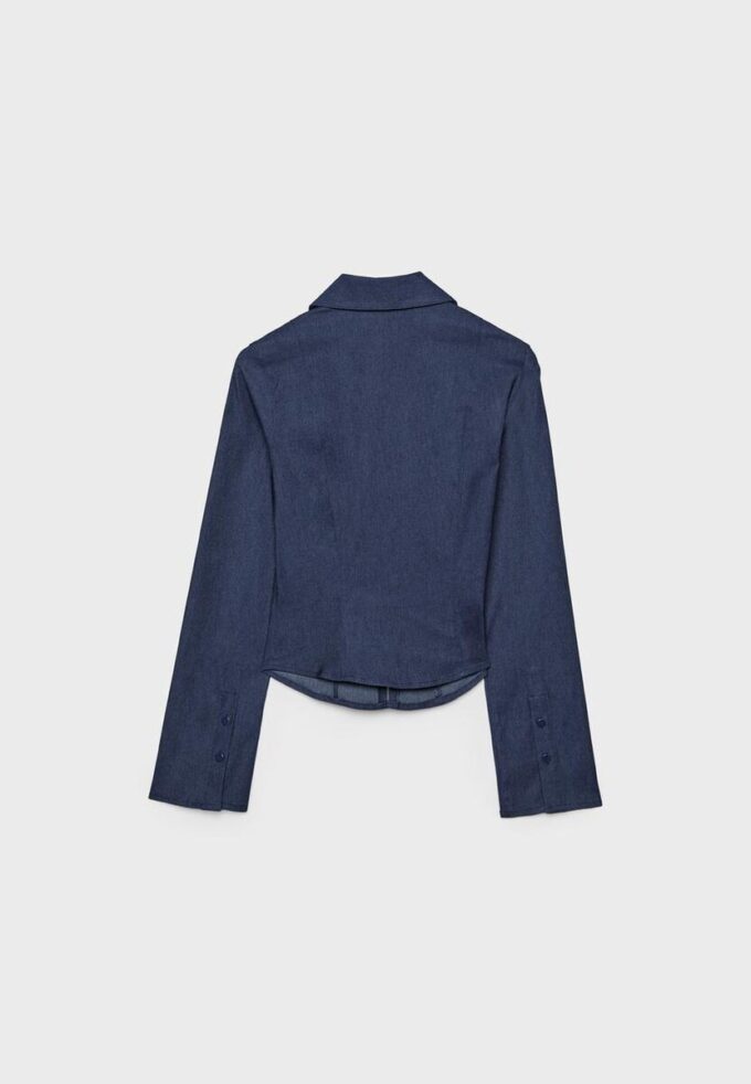 Cămașă din denim bengalină, ajustată, cu fermoar dublu Cămașă din denim bengalină, ajustată, cu fermoar dublu