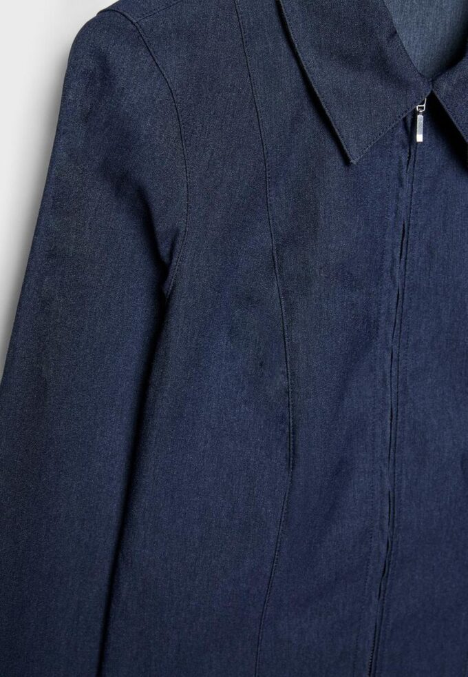 Cămașă din denim bengalină, ajustată, cu fermoar dublu Cămașă din denim bengalină, ajustată, cu fermoar dublu