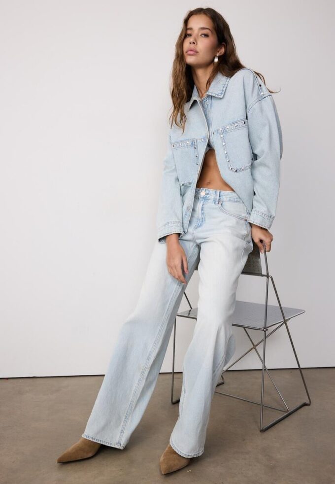 Cămașă scurtă din denim cu ținte Cămașă scurtă din denim cu ținte