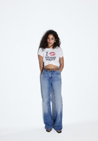 D68 Blugi boot-cut cu curea