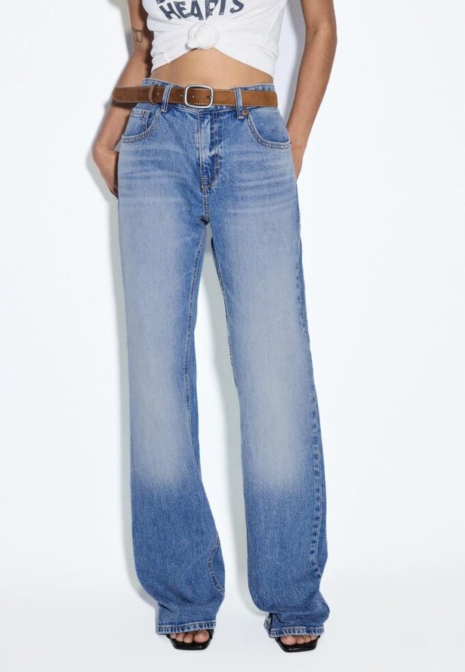 D68 Blugi boot-cut cu curea