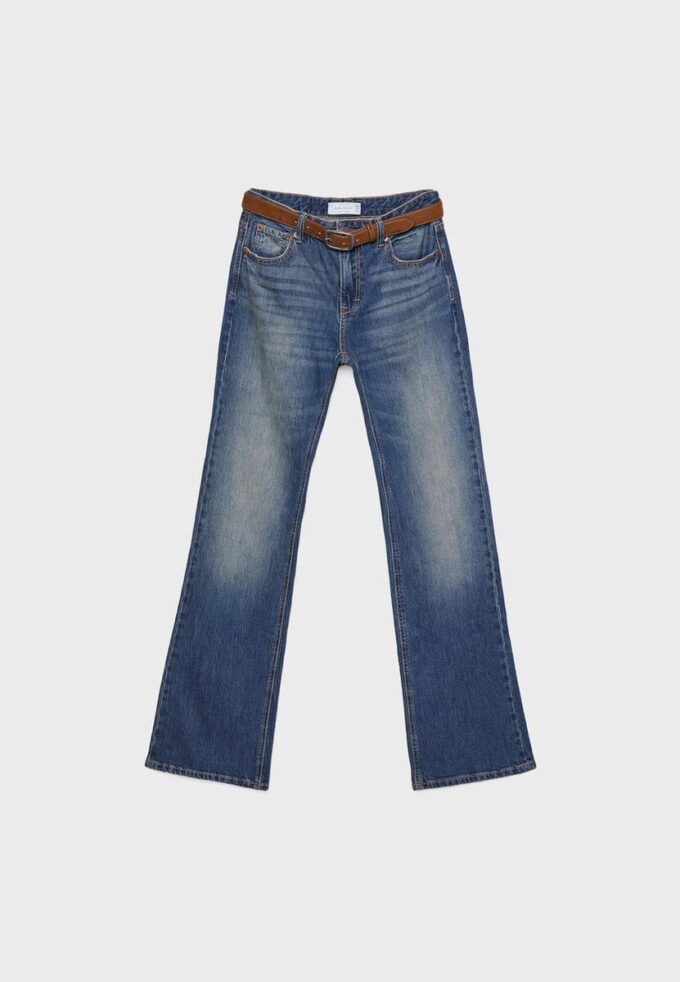 D68 Blugi boot-cut cu curea