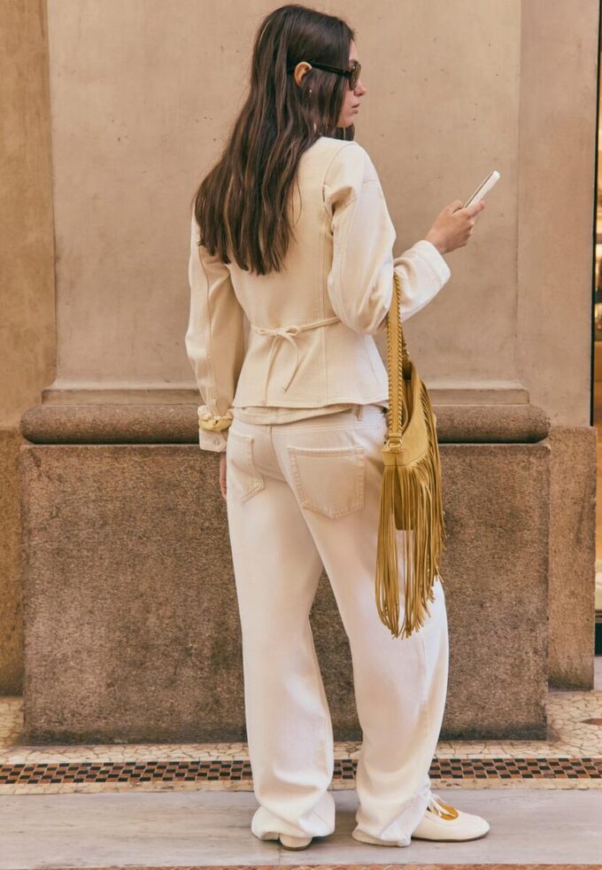 D91 Blugi din sârgă cu talie joasă și croi Wide Leg D91 Blugi din sârgă cu talie joasă și croi Wide Leg