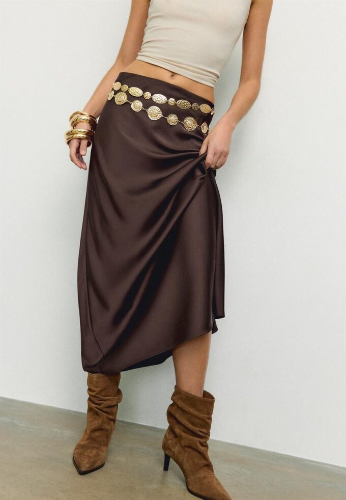 Fustă midi din satin Fustă midi din satin