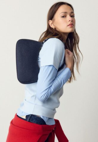 Geantă de umăr din denim în formă de semilună