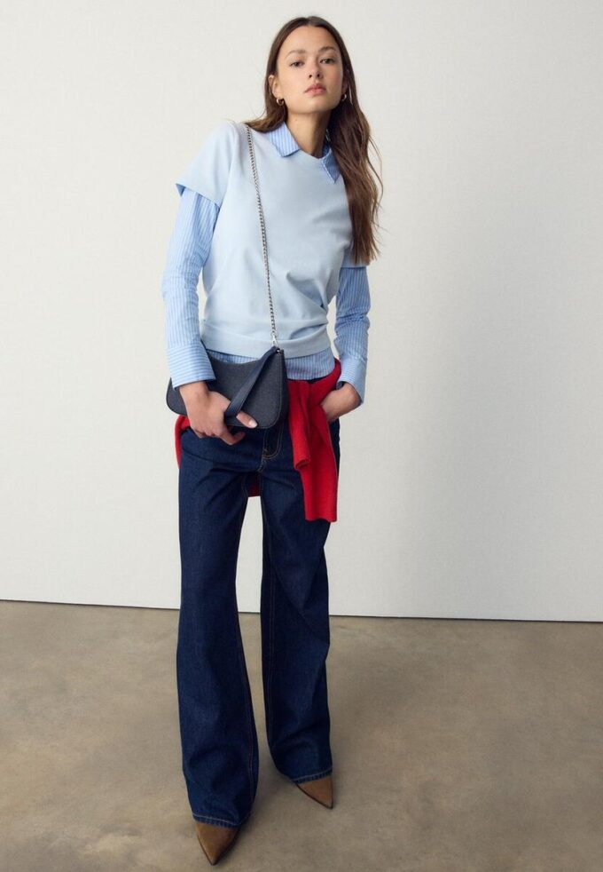 Geantă de umăr din denim în formă de semilună Geantă de umăr din denim în formă de semilună