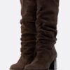 Ghete din piele cu toc slouchy, cu croi lejer