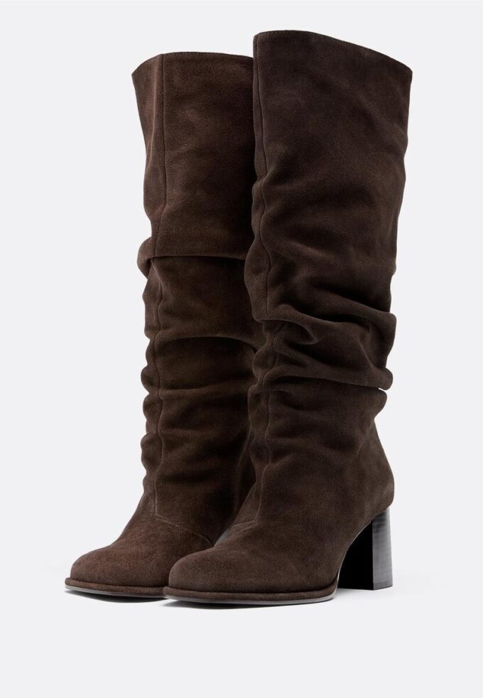 Ghete din piele cu toc slouchy, cu croi lejer
