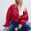 Jachetă balon cu efect de piele și detaliu curea