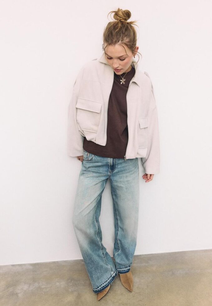 Jachetă bomber din imitație de piele de căprioară