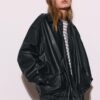Jachetă de motociclist Oversize cu efect de piele Jachetă de motociclist Oversize cu efect de piele
