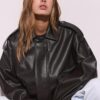 Jachetă de motociclist Oversize cu efect de piele Jachetă de motociclist Oversize cu efect de piele