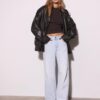 Jachetă de motociclist Oversize cu efect de piele Jachetă de motociclist Oversize cu efect de piele