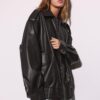 Jachetă de motociclist Oversize cu efect de piele Jachetă de motociclist Oversize cu efect de piele