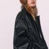 Jachetă de motociclist Oversize cu efect de piele Jachetă de motociclist Oversize cu efect de piele