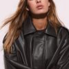 Jachetă de motociclist Oversize cu efect de piele Jachetă de motociclist Oversize cu efect de piele