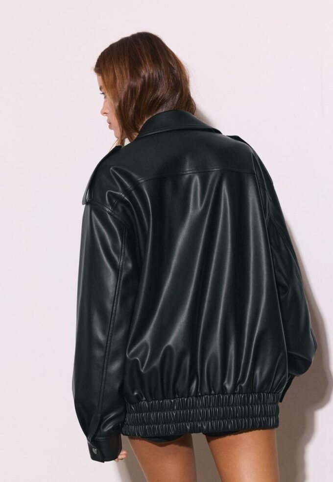 Jachetă de motociclist Oversize cu efect de piele Jachetă de motociclist Oversize cu efect de piele